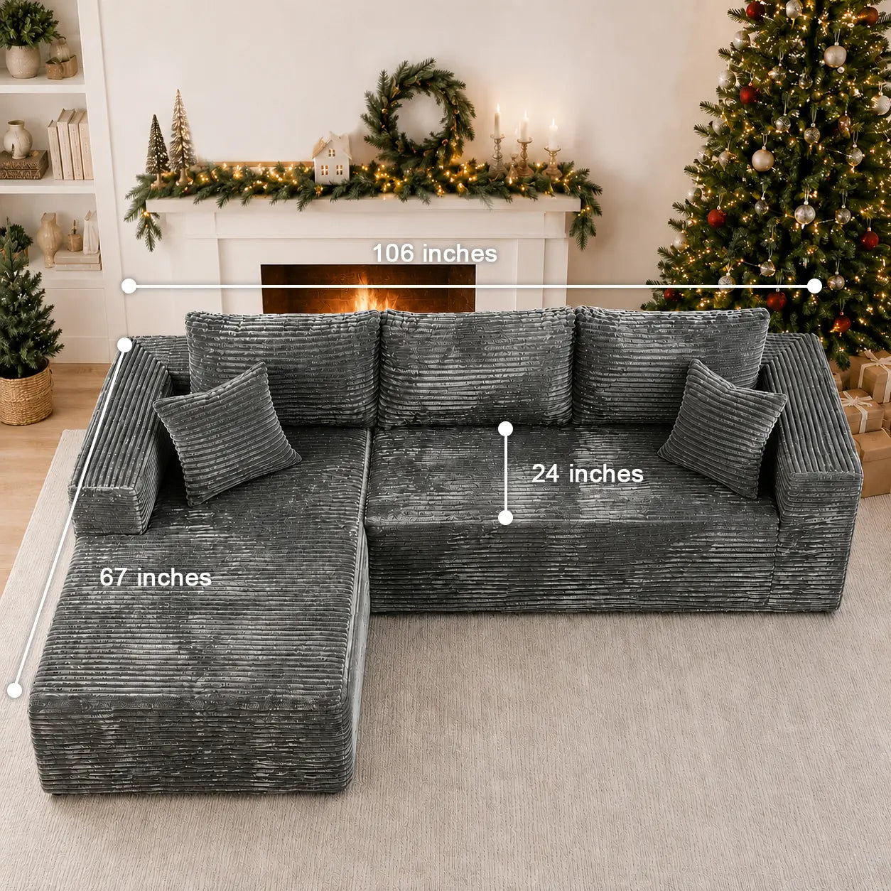 106" Large L Shape Modular Sectional Sofa with 49" Chaise