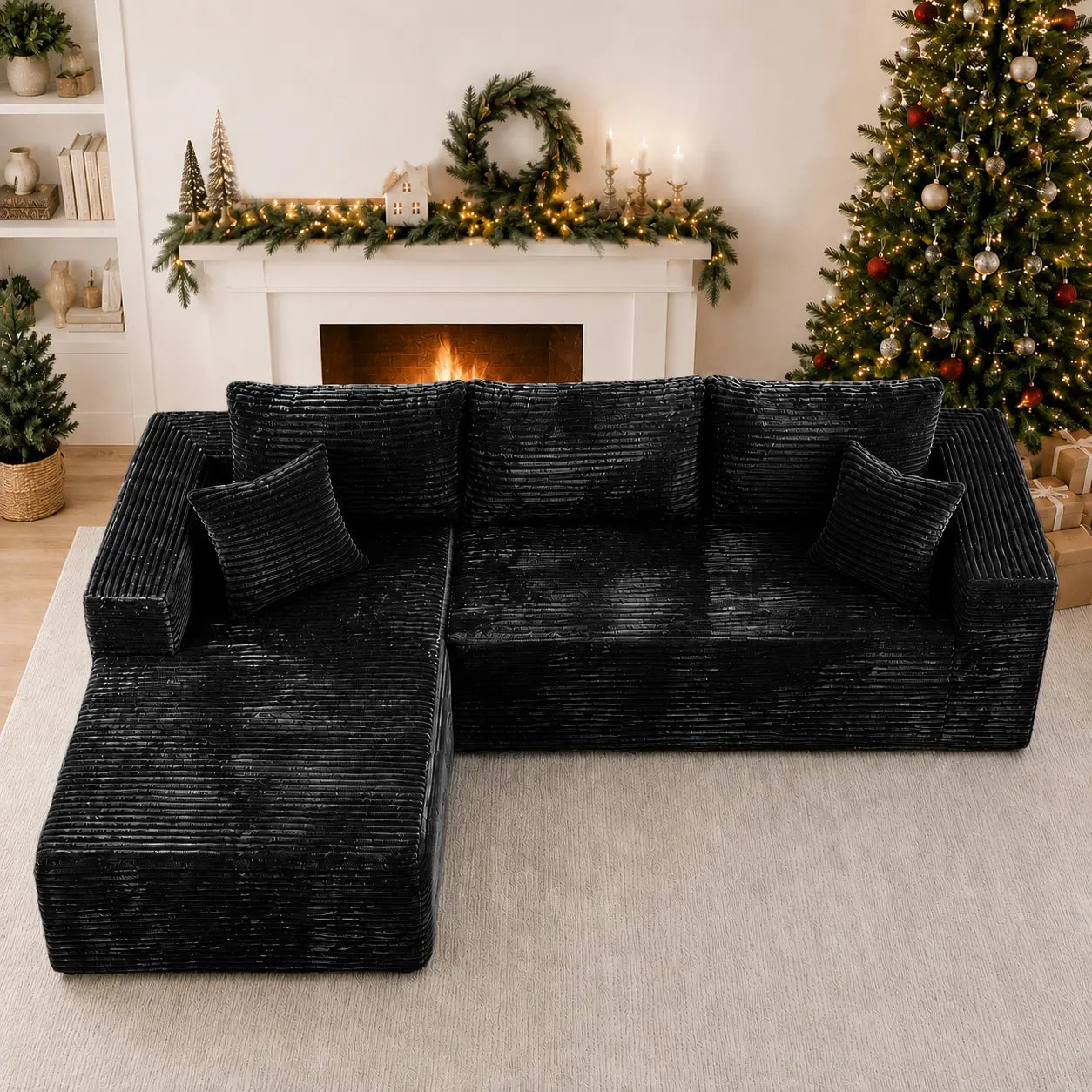 Modern Modular L-Shaped Velvet Recliner Sofa Set