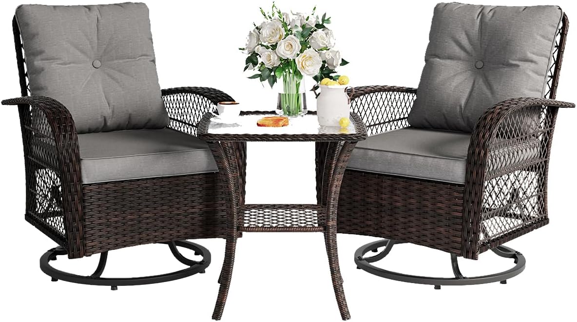 Patio Furniture Set 3 Pieces, Outdoor Swivel Glider Rocker Bistro Set