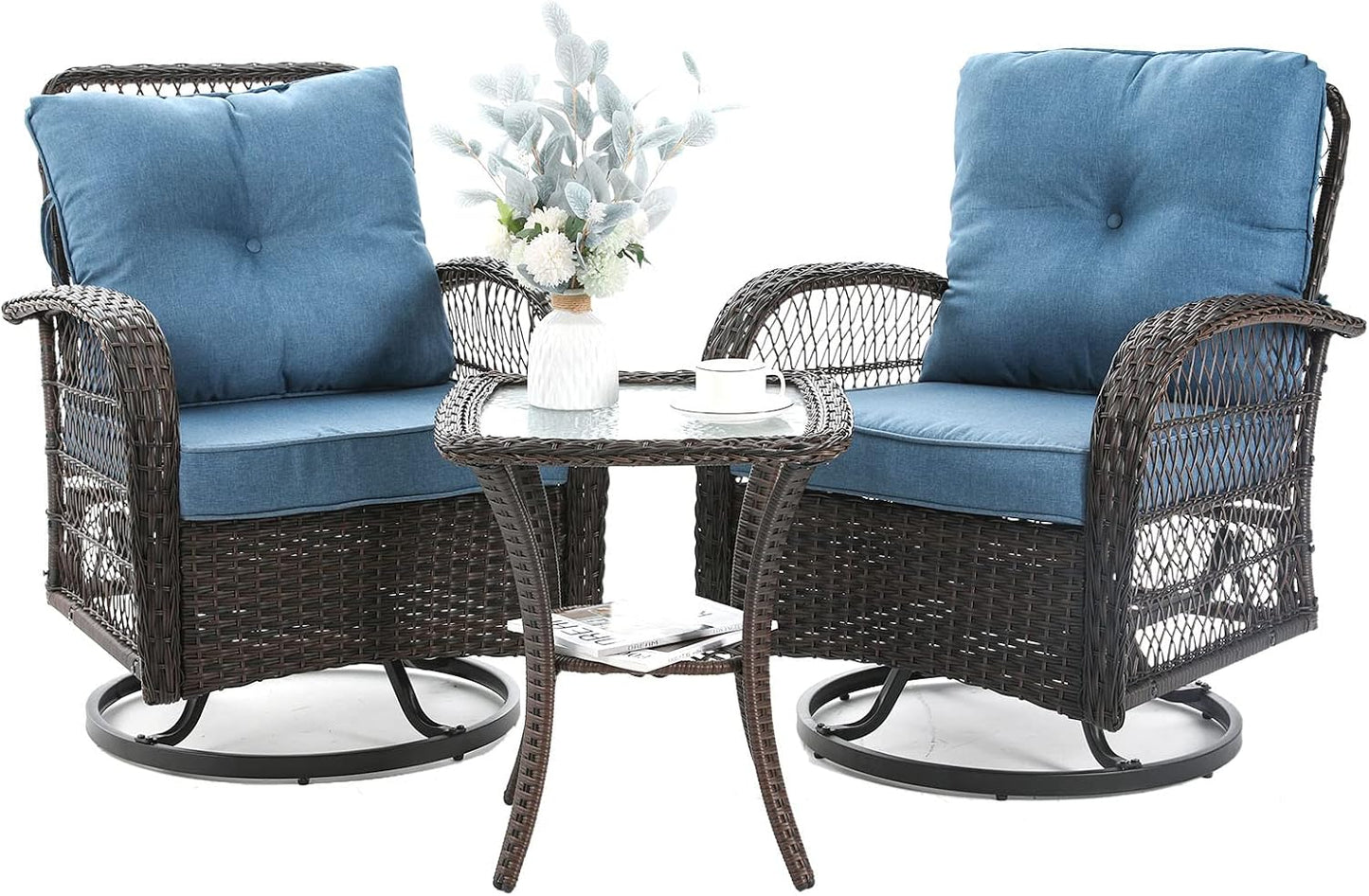 Patio Furniture Set 3 Pieces, Outdoor Swivel Glider Rocker Bistro Set