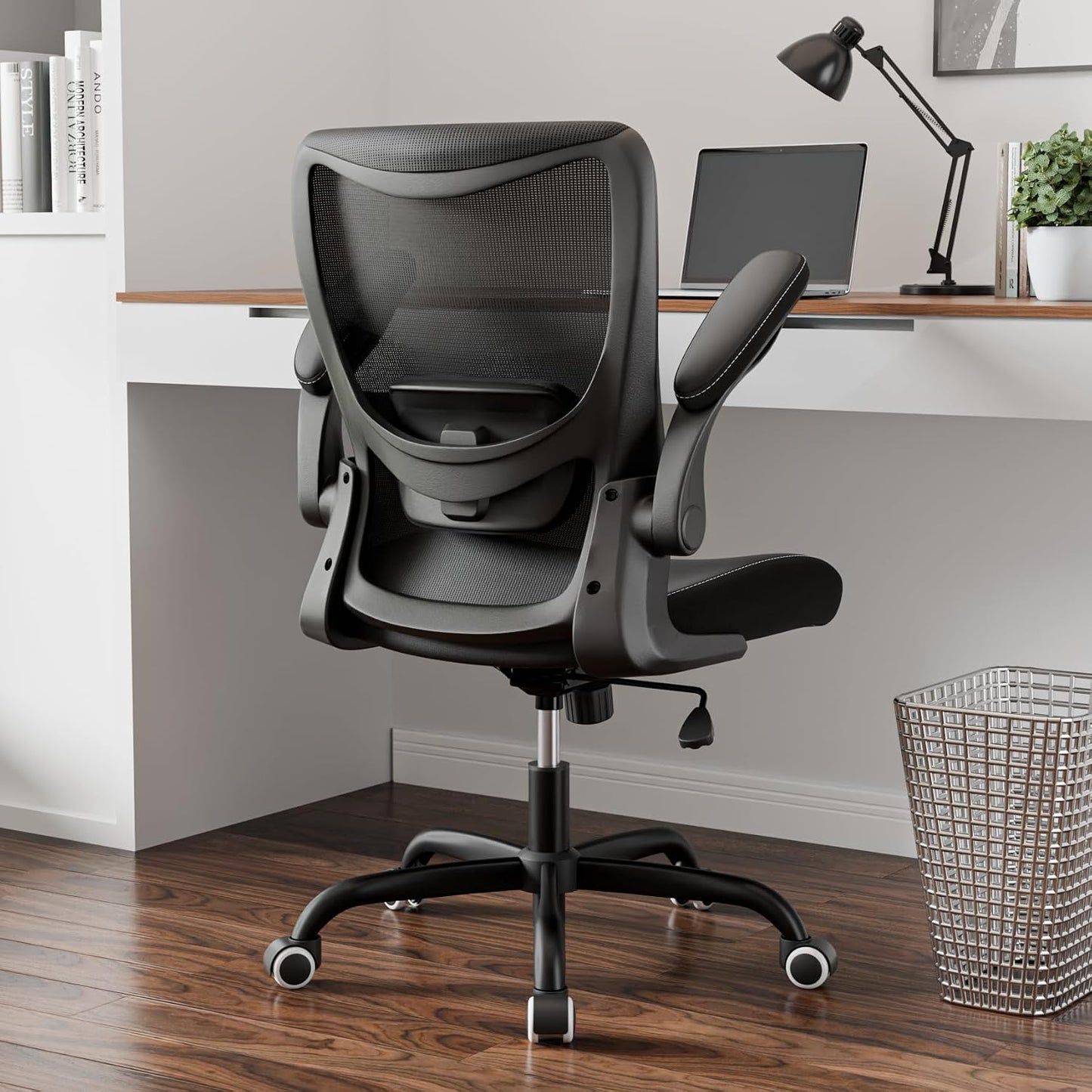 Office Chair, Ergonomic Desk Chair with Adjustable Lumbar Support and Flip up Armrest, Breathable Mesh Computer Chair for Home Office, Khaki