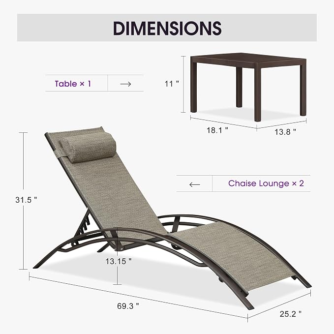 Pool Chaise Lounge Set of 3