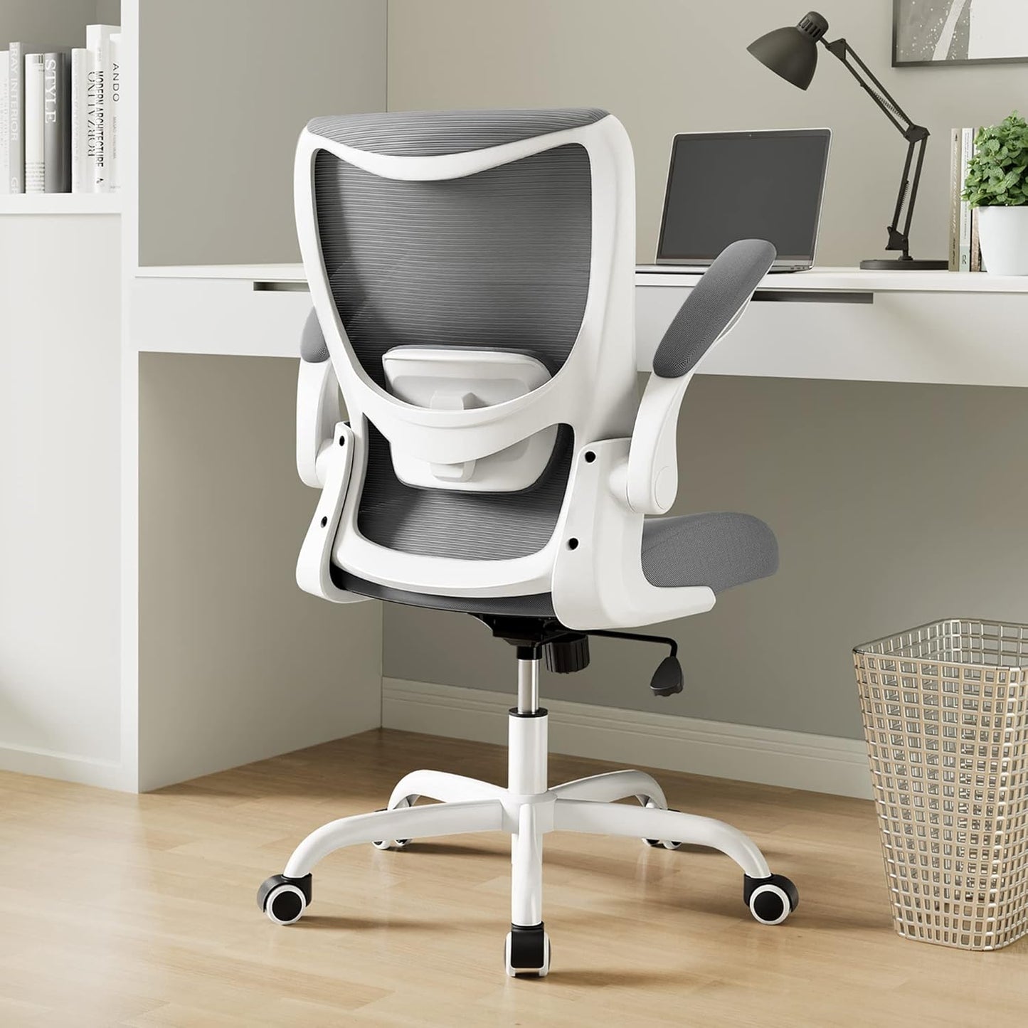 Office Chair, Ergonomic Desk Chair with Adjustable Lumbar Support and Flip up Armrest, Breathable Mesh Computer Chair for Home Office, Khaki