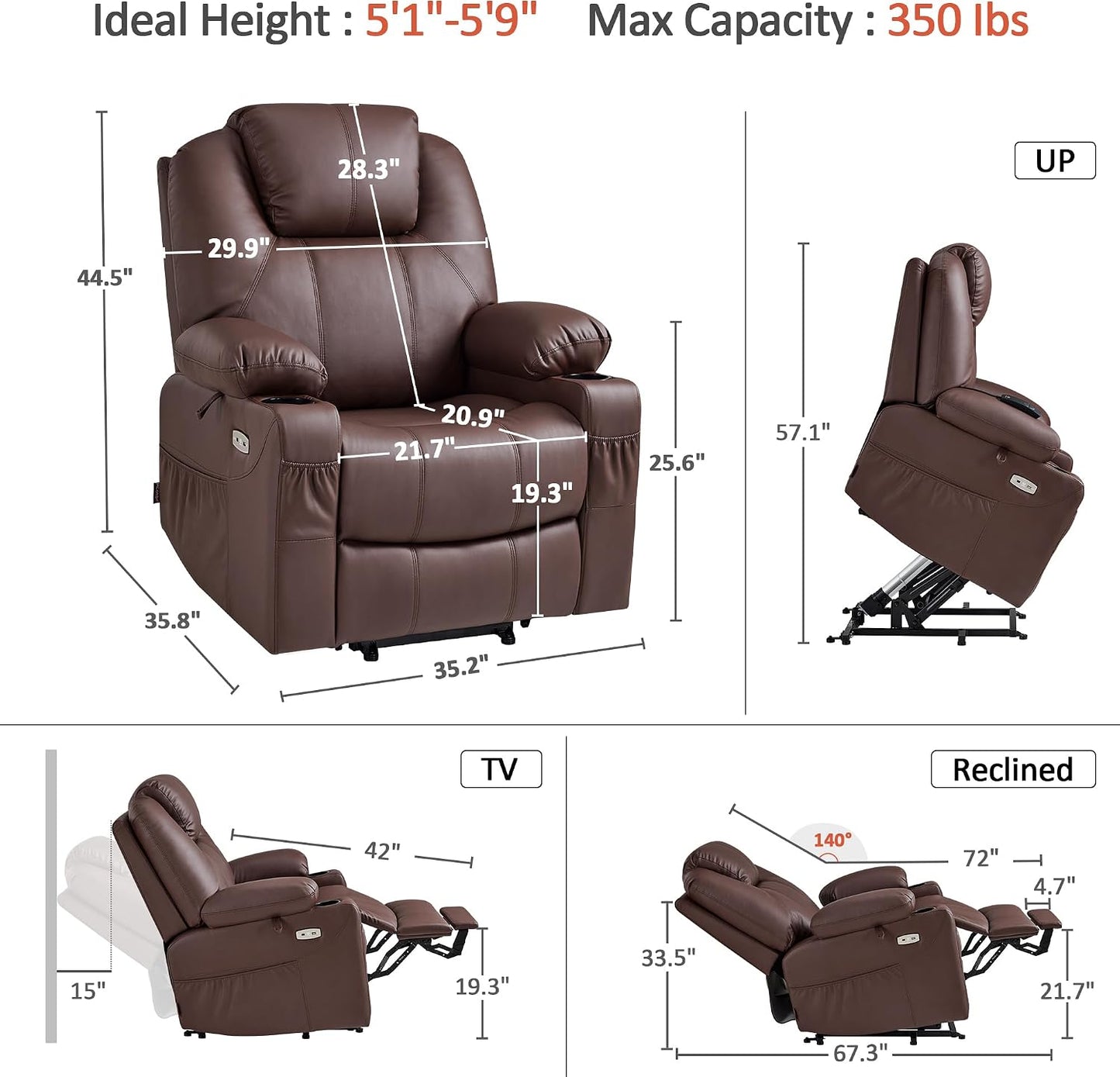 Electric Power Lift Recliner Chair Sofa with Massage and Heat for Elderly