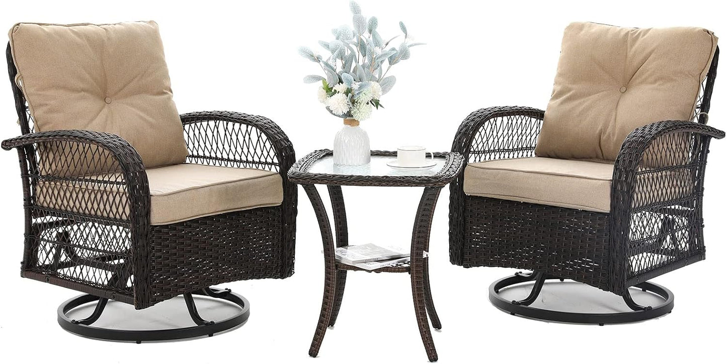 Patio Furniture Set 3 Pieces, Outdoor Swivel Glider Rocker Bistro Set