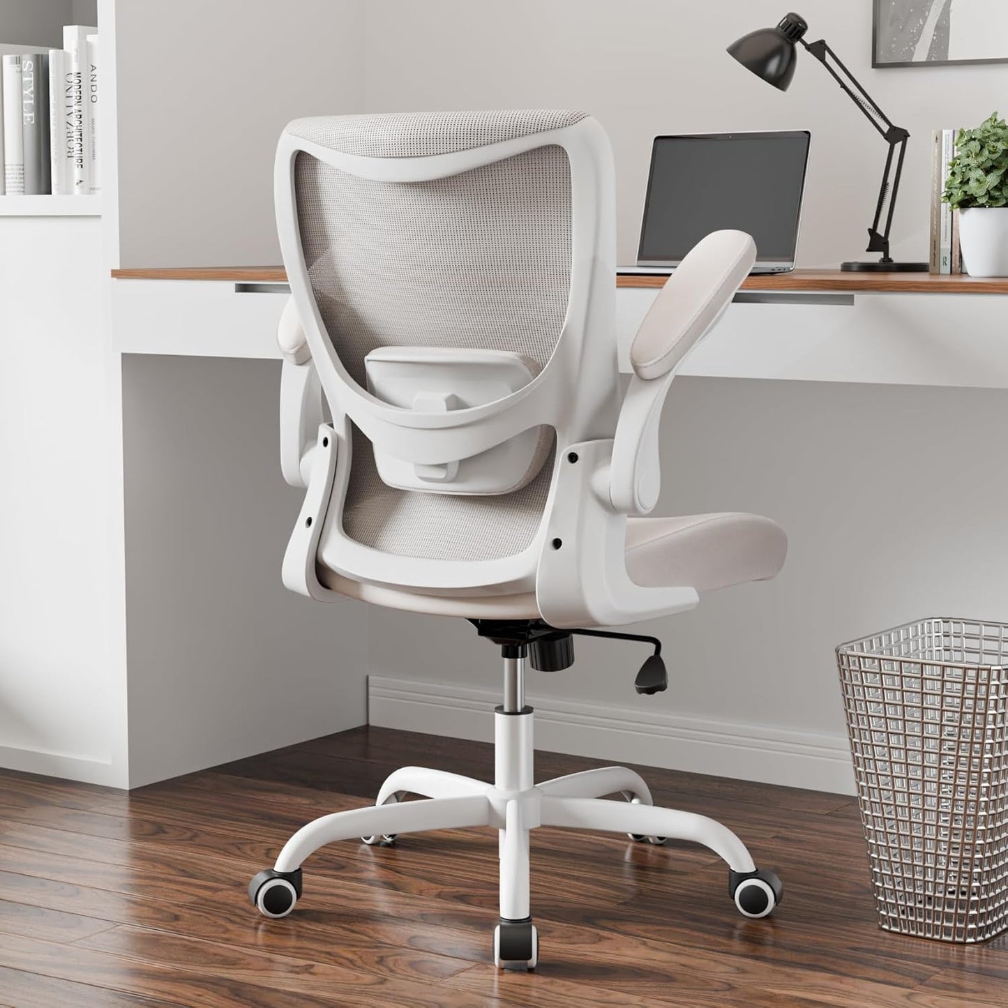 Office Chair, Ergonomic Desk Chair with Adjustable Lumbar Support and Flip up Armrest, Breathable Mesh Computer Chair for Home Office, Khaki