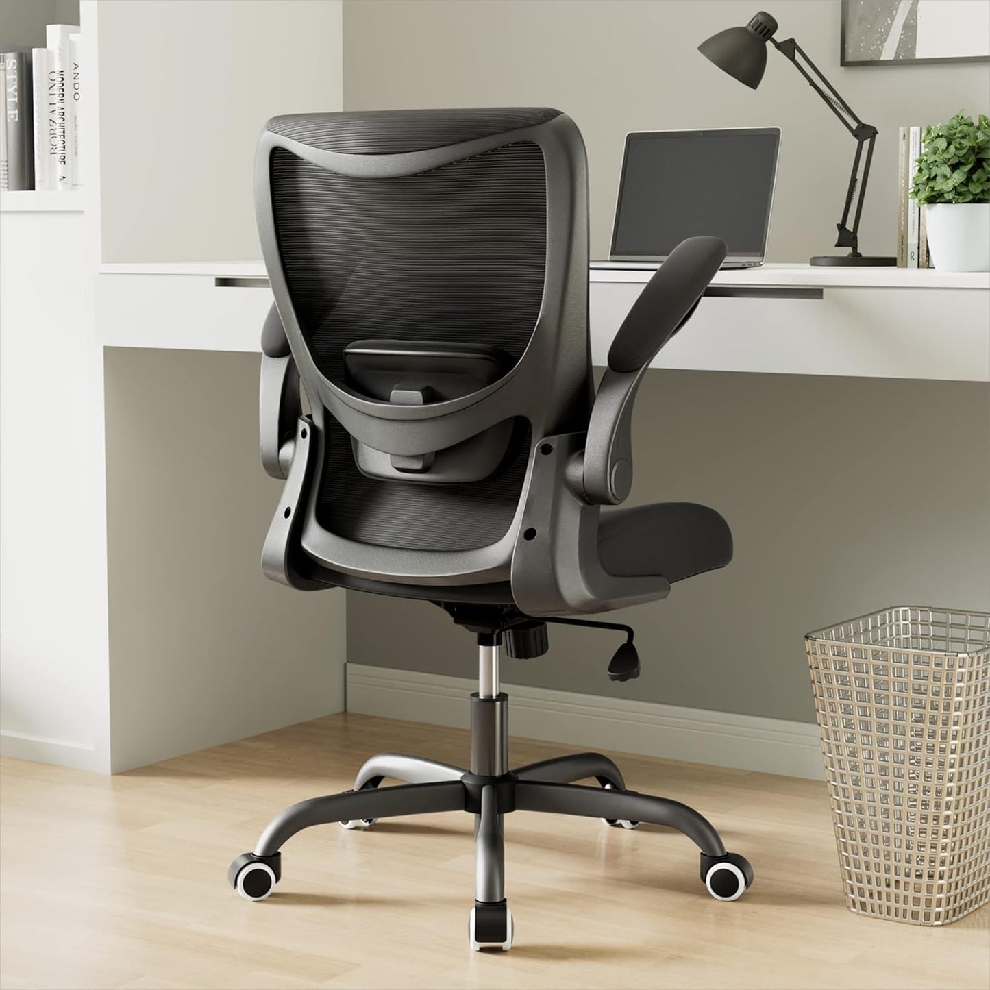 Office Chair, Ergonomic Desk Chair with Adjustable Lumbar Support and Flip up Armrest, Breathable Mesh Computer Chair for Home Office, Khaki