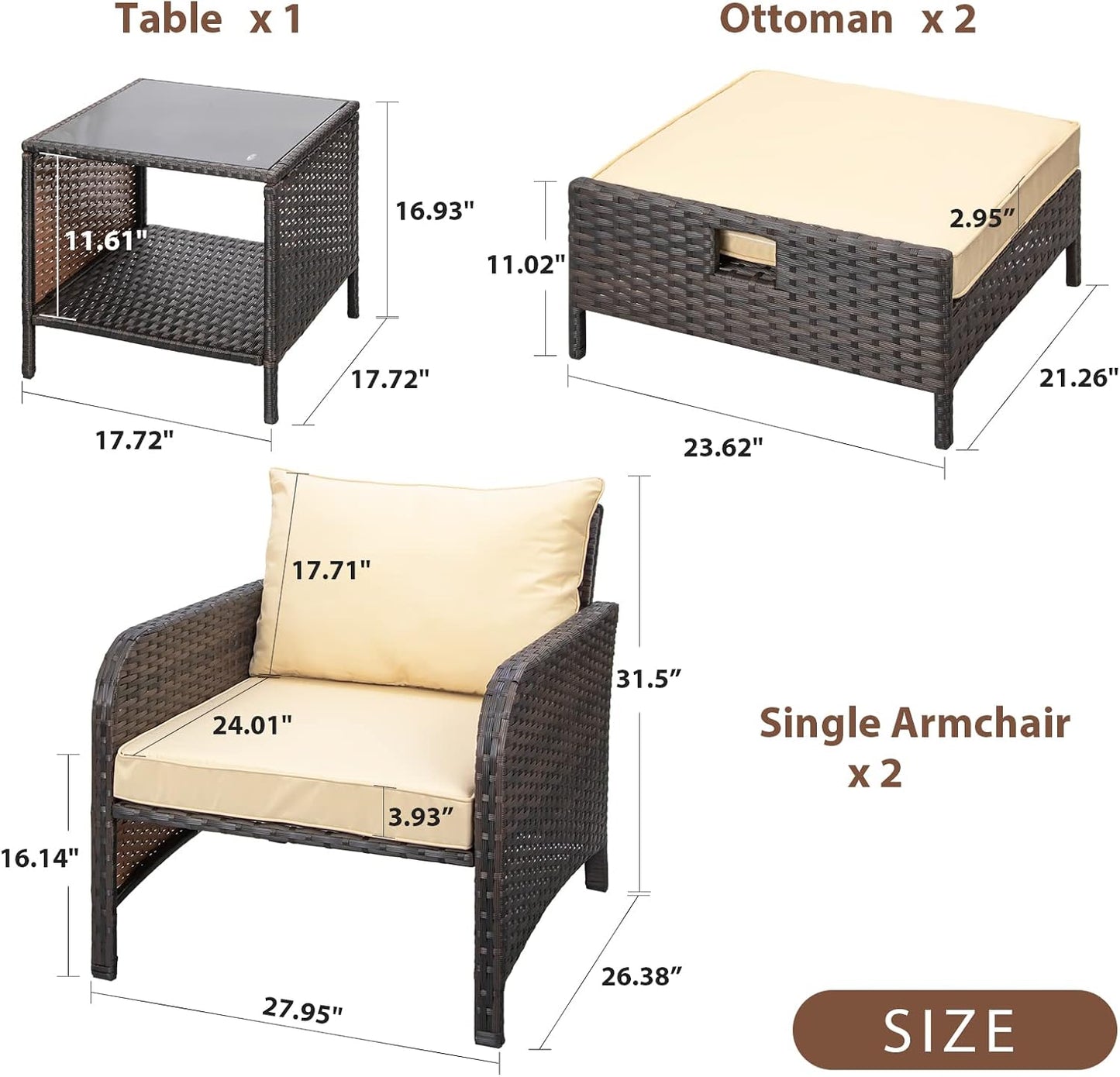 Balcony Furniture 5 Piece Patio Conversation Set