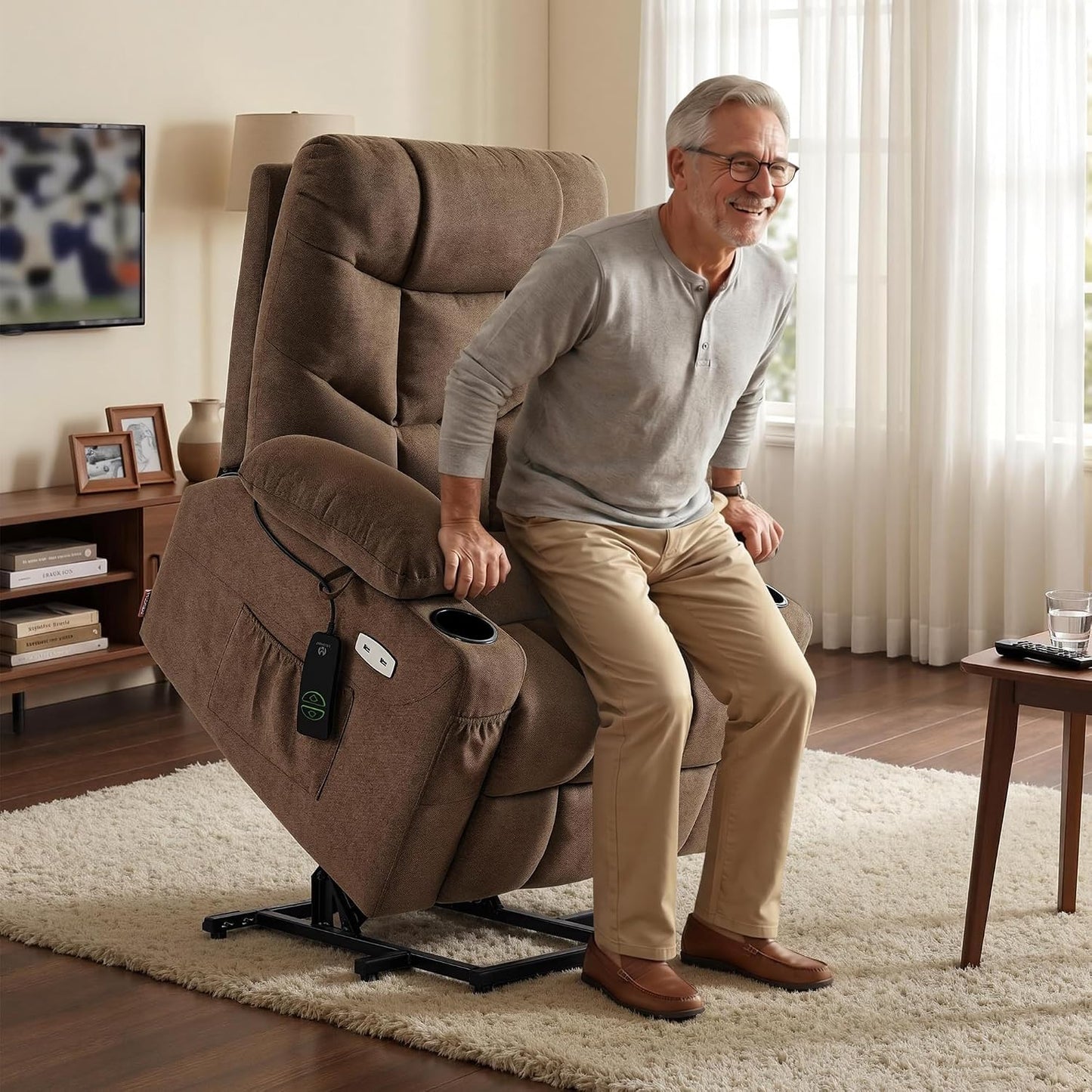 Power Lift Recliner Chair for Elderly,  Assist with Standing, 140° Recline, 4.7" Extra Footrest, USB/Type-C ports, Cup Holder, Easy Assembly, FSC Certified
