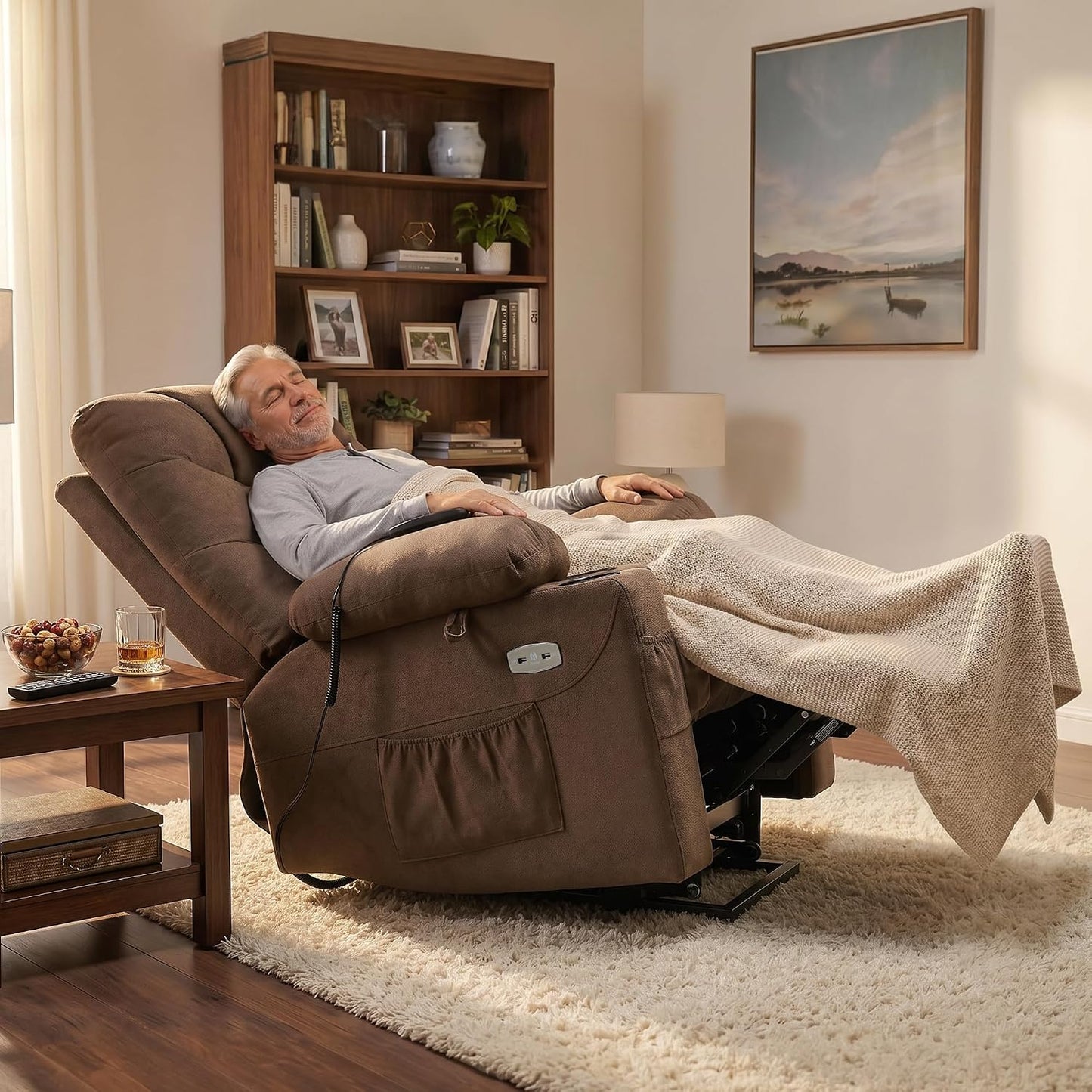 Power Lift Recliner Chair for Elderly,  Assist with Standing, 140° Recline, 4.7" Extra Footrest, USB/Type-C ports, Cup Holder, Easy Assembly, FSC Certified