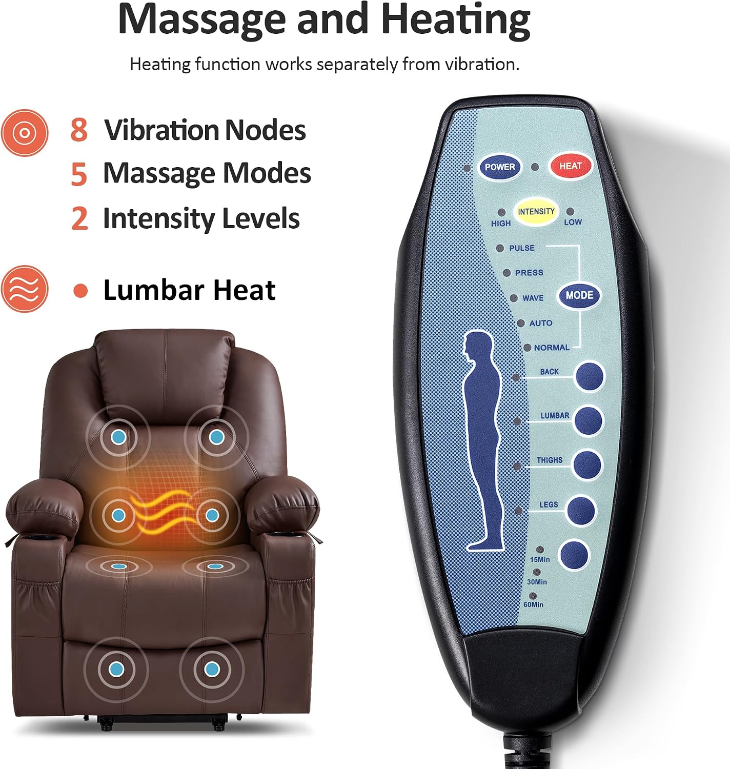 Electric Power Lift Recliner Chair Sofa with Massage and Heat for Elderly