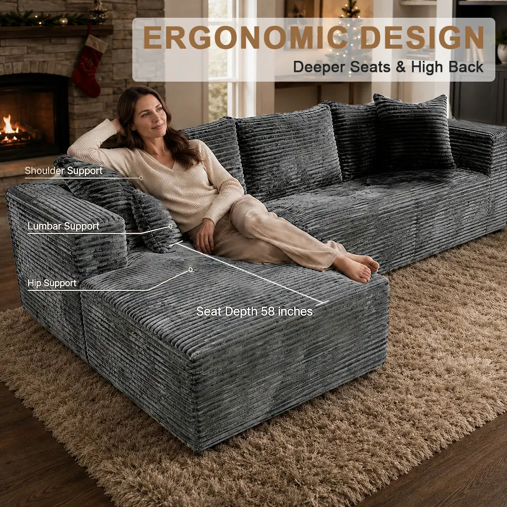 106" Large L Shape Modular Sectional Sofa with 49" Chaise