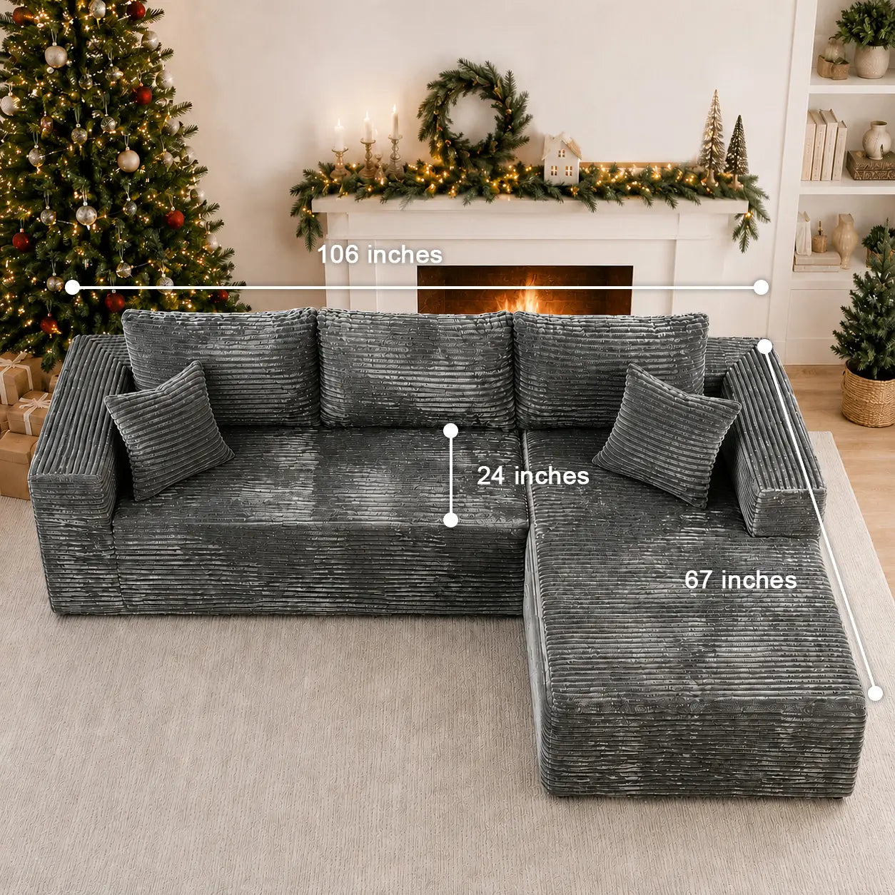 106" Large L Shape Modular Sectional Sofa with 49" Chaise