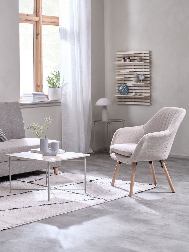 Armchair  beige fabric/oak