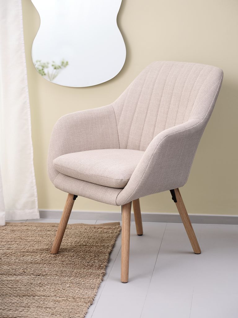 Armchair  beige fabric/oak