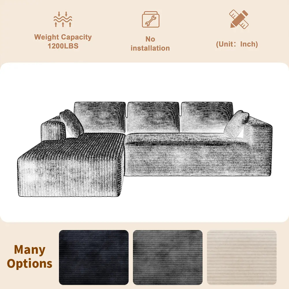 106" Large L Shape Modular Sectional Sofa with 49" Chaise