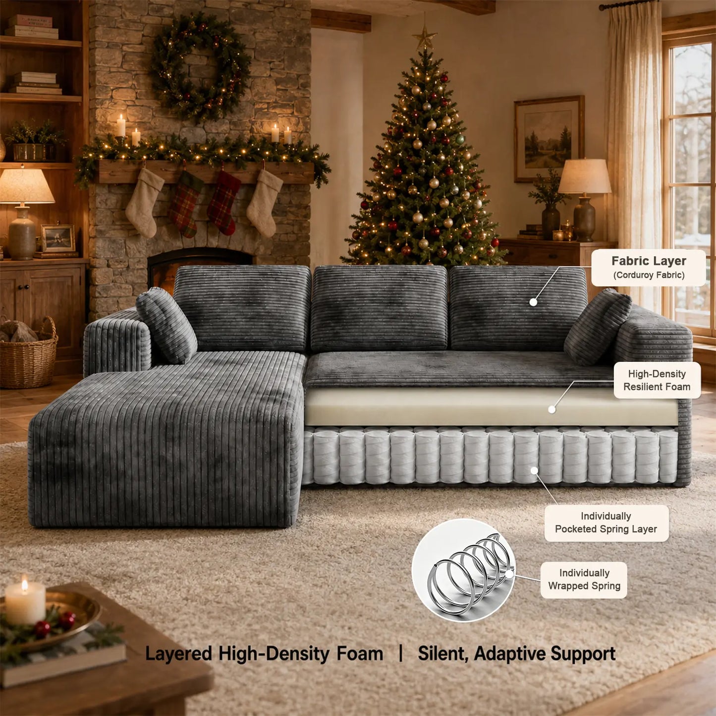 106" Large L Shape Modular Sectional Sofa with 49" Chaise
